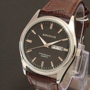 Men's Contemporary Dress Watch Silver Case Brown Leather Watch Strap 40mm